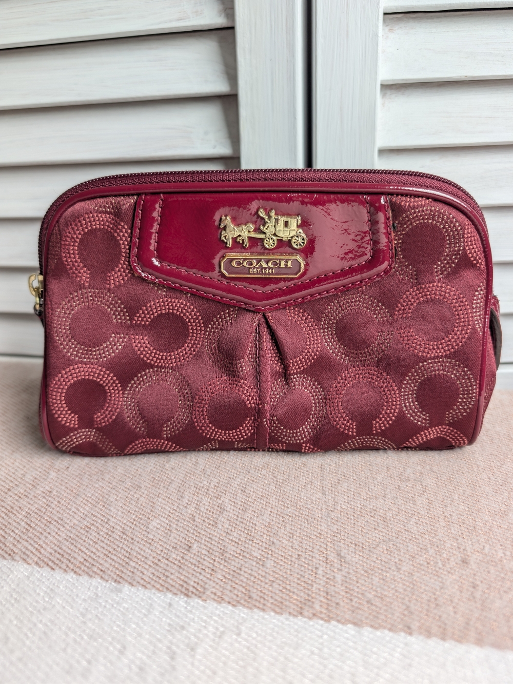Coach Signature Small Cosmetic Pouch in Burgundy